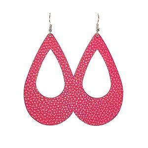 Real Genuine Leather Earrings - Raspberry Red